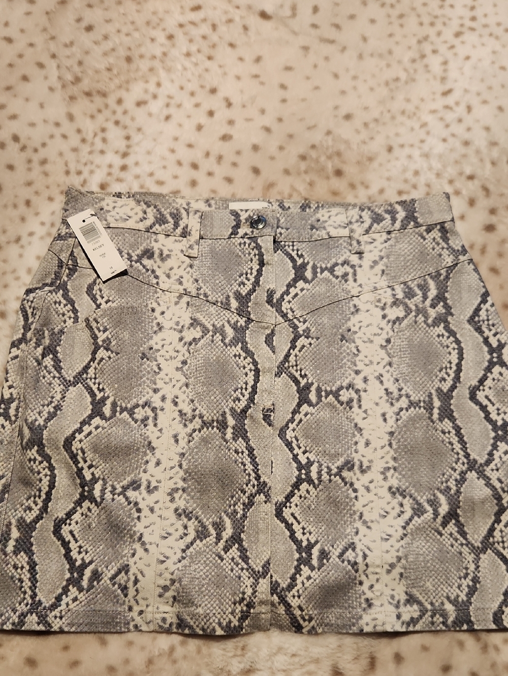 New Kelsey Python Print Mini Skirt in Grey and Cream